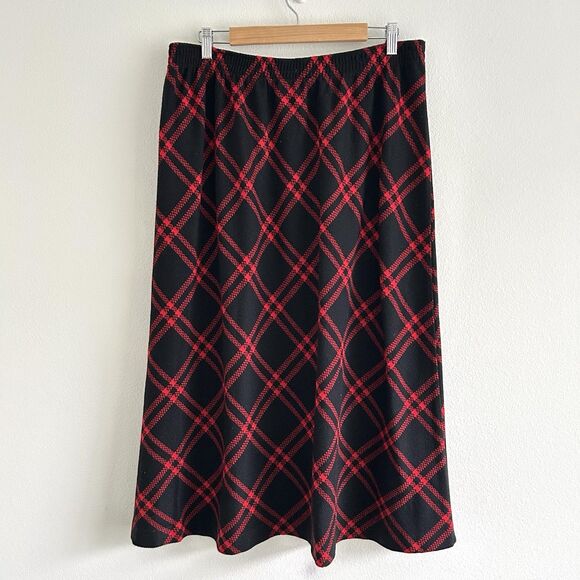 Vintage Red Black Plaid Midi Skirt C.D. Daniels Sz 1X Preppy Academia Office - Picture 5 of 12